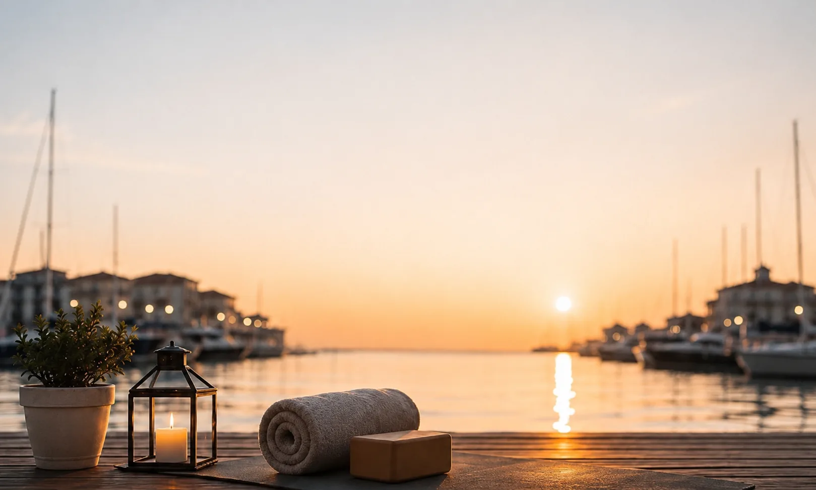 Marina di Varazze al tramonto · Tappetino yoga, lanterna e tisana sul molo · Yoga vista mare con Silvia Ghigliazza