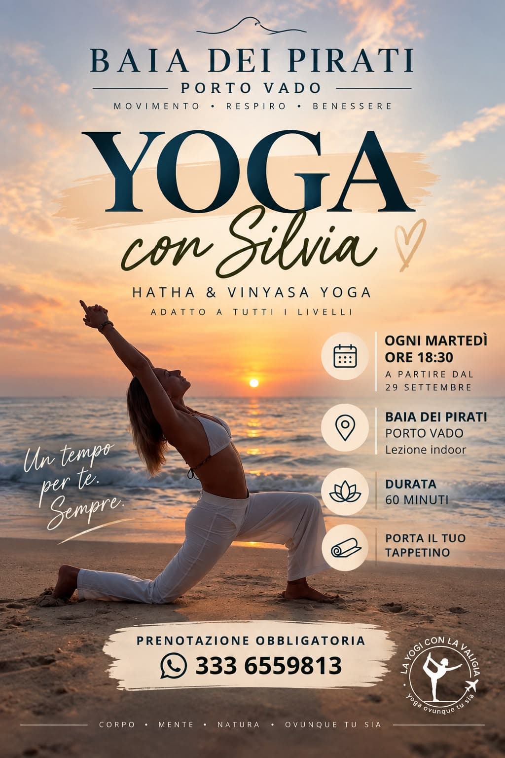 Yoga con Silvia ogni martedì alla Baia dei Pirati di Porto Vado, Vado Ligure