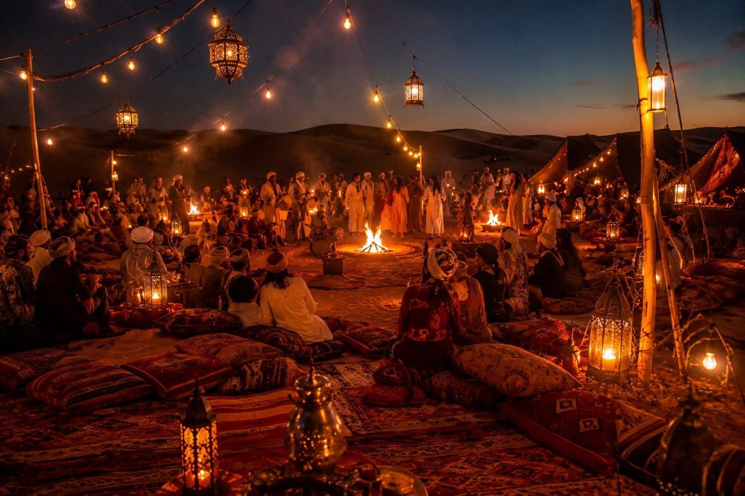 Berber Night Morocco retreat · Berber dinner with music, fire and lanterns under the stars